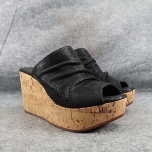 Fiorentini+Baker Shoes Women 40 Wedge Sandal Fashion Leather Platform Cork Black